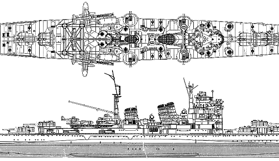 Корабль IJN Haguro (Heavy Cruiser) (1944) - чертежи, габариты, рисунки