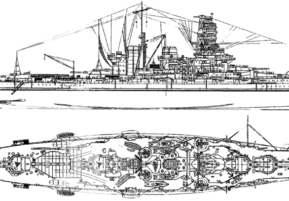 Боевой корабль IJN Haruna 1936 (Battleship) - чертежи, габариты, рисунки