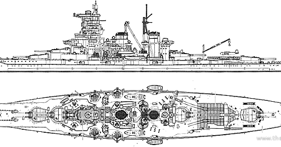Корабль IJN Haruna (Battleship ) - чертежи, габариты, рисунки