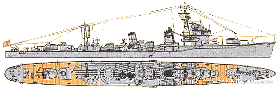 Корабль IJN Hatsushimo (Destroyer) - чертежи, габариты, рисунки