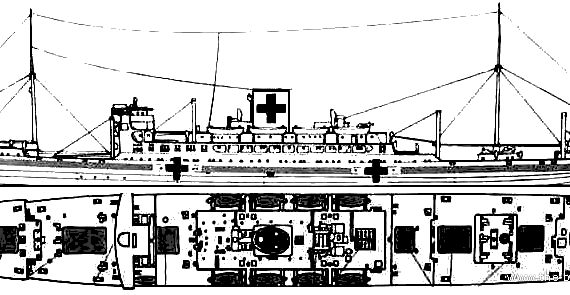 Корабль IJN Hikawamaru (Hospital Ship) - чертежи, габариты, рисунки
