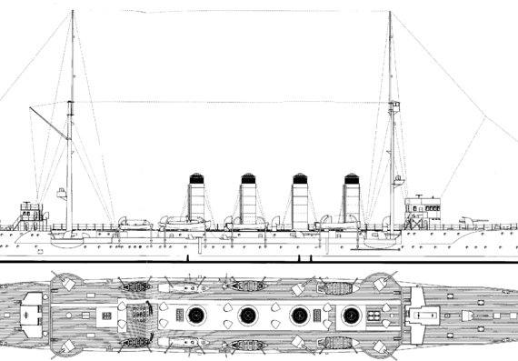 Крейсер IJN Hirado 1912 (Protected Cruiser) - чертежи, габариты, рисунки
