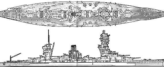 Боевой корабль IJN Huso (Battleship) (1944) - чертежи, габариты, рисунки