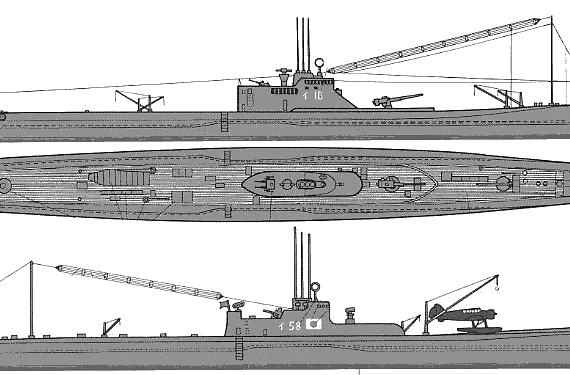 Submarine IJN I-16 - drawings, dimensions, figures