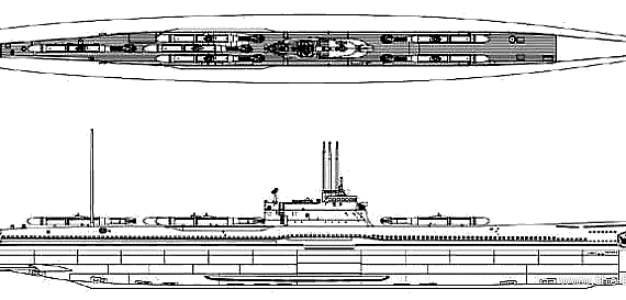Submarine IJN I-37 + Kaiten (Submarine) - drawings, dimensions, figures