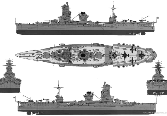 IJN ISE warship (Battleship Carrier) - drawings, dimensions, figures