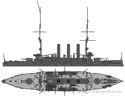 Корабль IJN Idzumo (Armored Cruiser) - чертежи, габариты, рисунки