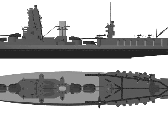 Боевой корабль IJN Ise (Battleship) (1944) - чертежи, габариты, рисунки
