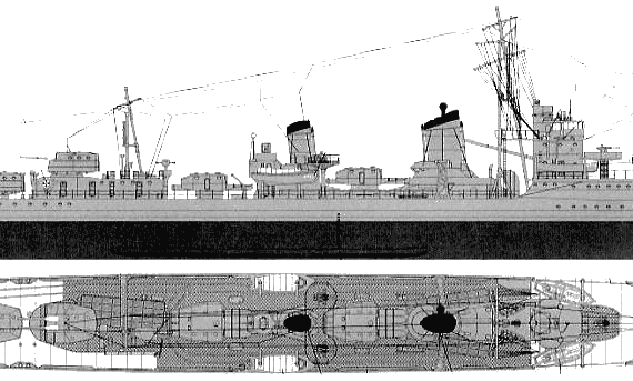 Эсминец IJN Isokaze (Destroyer) (1943) - чертежи, габариты, рисунки