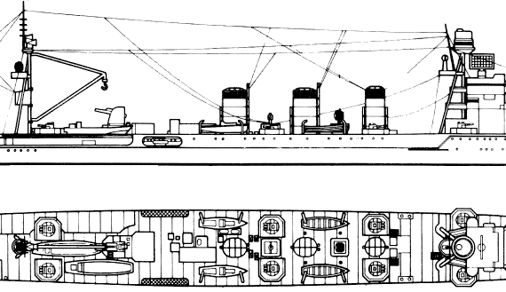 Корабль IJN Isuzu (Light Cruiser) - чертежи, габариты, рисунки
