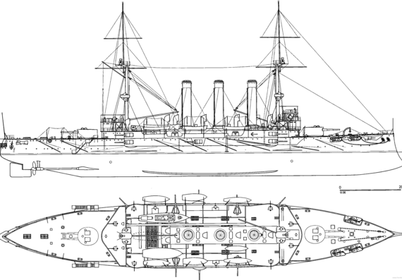 Крейсер IJN Izumo 1900 (Armoured Cruiser) - чертежи, габариты, рисунки