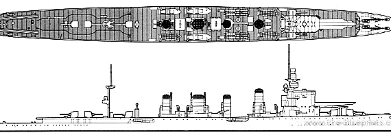 Корабль IJN Jintsu (Light Cruiser) (1933) - чертежи, габариты, рисунки