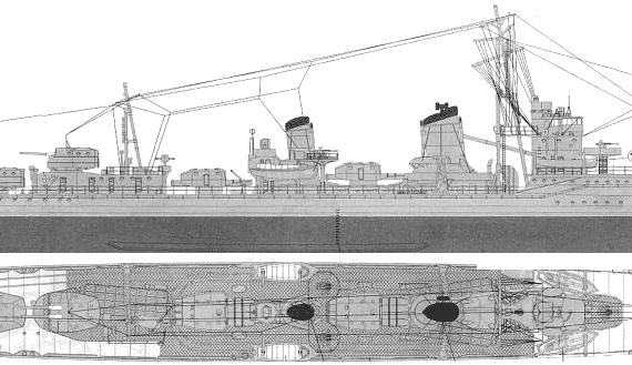 Эсминец IJN Kagero (Destroyer) (1943) - чертежи, габариты, рисунки