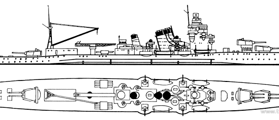 Крейсер IJN Kako (1939) - чертежи, габариты, рисунки