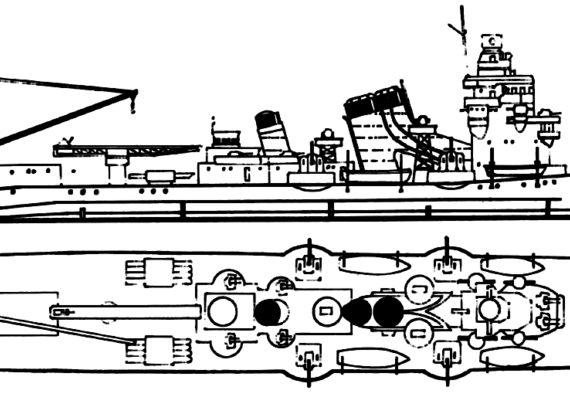 Корабль IJN Kako (Heavy Cruiser) (1939) - чертежи, габариты, рисунки
