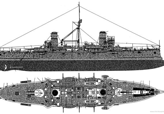 Ship IJN Kasauga (Armored Cruiser) (1904) - drawings, dimensions, pictures