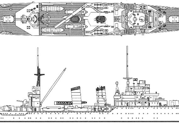 Корабль IJN Kashii (Light Cruiser) - чертежи, габариты, рисунки