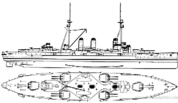 Боевой корабль IJN Kawachi (Batleship) (1914) - чертежи, габариты, рисунки