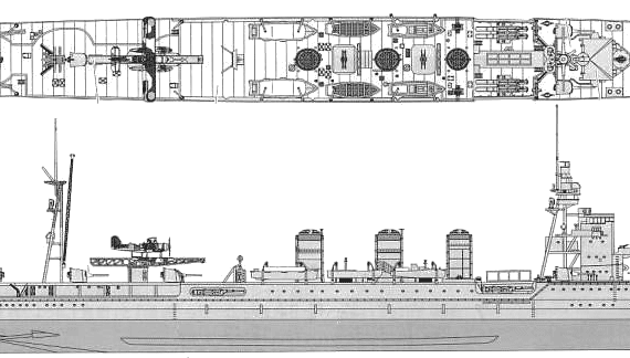 Корабль IJN Kinu (Light Cruiser) (1942) - чертежи, габариты, рисунки