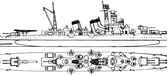 Крейсер IJN Kinugasa (1943) - чертежи, габариты, рисунки