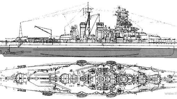 Боевой корабль IJN Kirishima (1941) - чертежи, габариты, рисунки