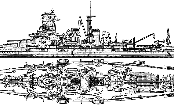 Корабль IJN Kirishima (Battleship) (1940) - чертежи, габариты, рисунки