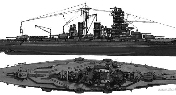 Боевой корабль IJN Kirishima (Battleship) (1941) - чертежи, габариты, рисунки