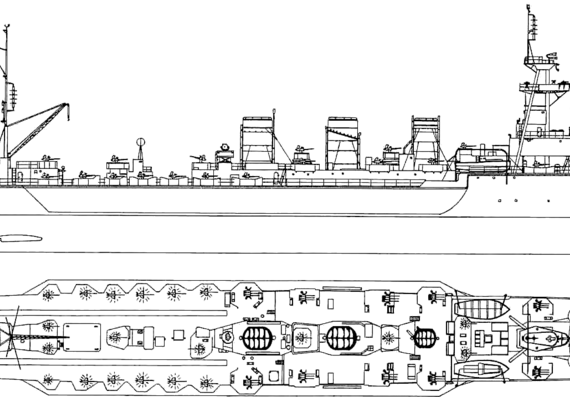 Крейсер IJN Kitakami 1945 (Light Cruiser) - чертежи, габариты, рисунки