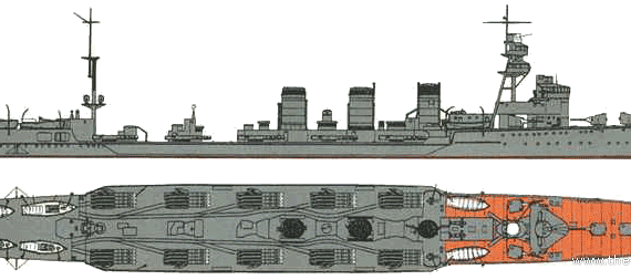 Корабль IJN Kitakami (Torpedo Cruiser) - чертежи, габариты, рисунки