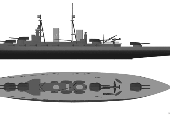 Боевой корабль IJN Kongo (Battleship) (1925) - чертежи, габариты, рисунки