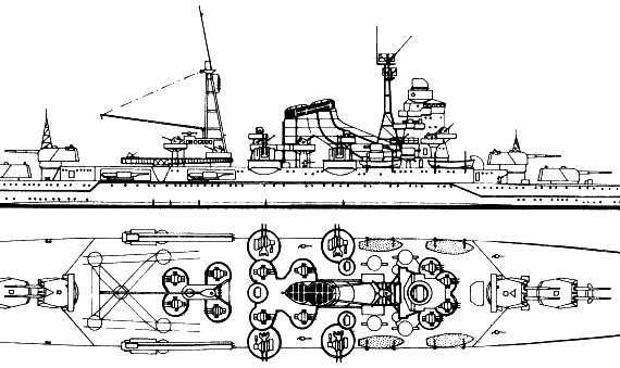 Боевой корабль IJN Kumano (Cruiser) (1944) - чертежи, габариты, рисунки