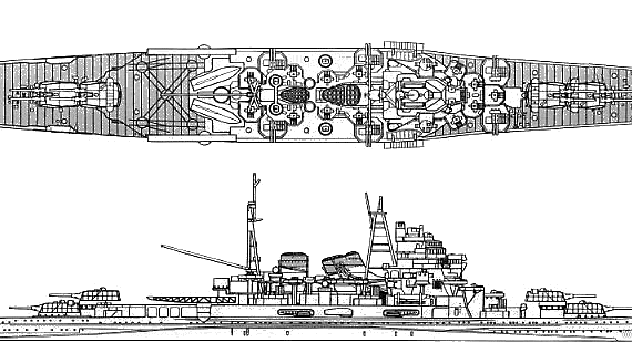 Боевой корабль IJN Maya (Cruiser) - чертежи, габариты, рисунки