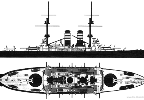IJN Mikasa warship (1905) - drawings, dimensions, pictures