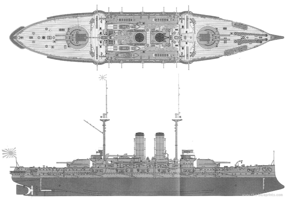 Боевой корабль IJN Mikasa (Battleshhip) (1905) - чертежи, габариты, рисунки