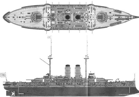 Боевой корабль IJN Mikasa (Battleship) (1905) - чертежи, габариты, рисунки