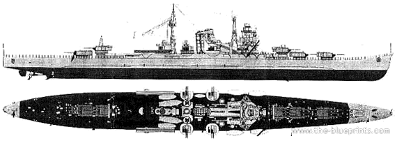 Боевой корабль IJN Mikuma (Cruiser) (1938) - чертежи, габариты, рисунки