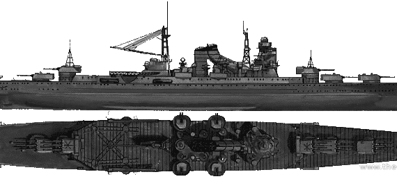 Корабль IJN Mikuma (Heavy Cruiser) (1938) - чертежи, габариты, рисунки
