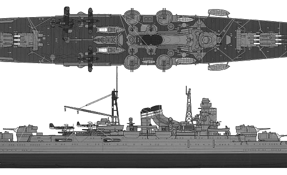 Корабль IJN Mikuma (Light Cruiser) - чертежи, габариты, рисунки