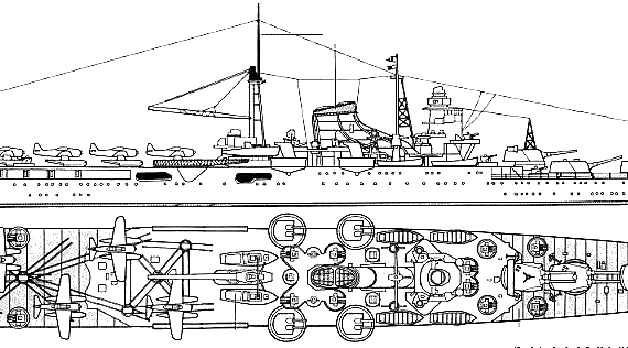 IJN Mogami warship - drawings, dimensions, figures