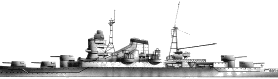 Крейсер IJN Mogami (1939) - чертежи, габариты, рисунки