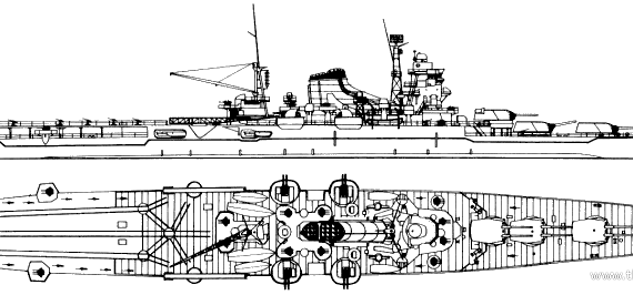 Крейсер IJN Mogami (1944) - чертежи, габариты, рисунки