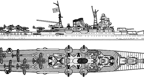 Корабль IJN Mogami (Heavy Cruiser) - чертежи, габариты, рисунки
