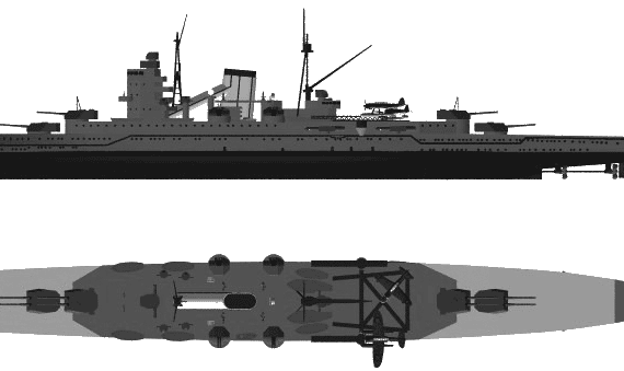 Боевой корабль IJN Mogami (Heavy Cruiser) (1940) - чертежи, габариты, рисунки