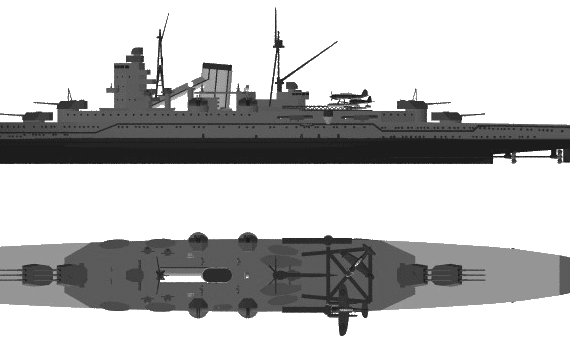 Боевой корабль IJN Mogami (Heavy Cruiser) (1941) - чертежи, габариты, рисунки