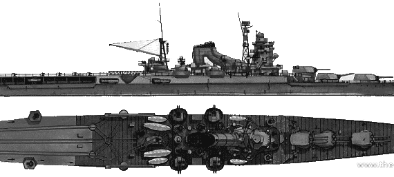 Корабль IJN Mogami (Heavy Cruiser) (1944) - чертежи, габариты, рисунки