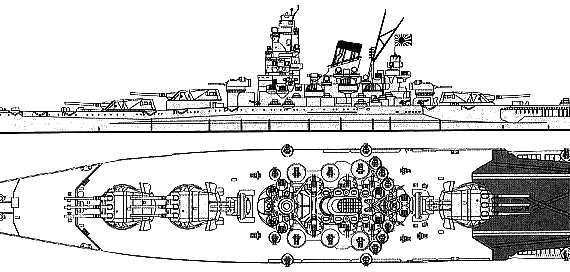 Боевой корабль IJN Musashi - чертежи, габариты, рисунки