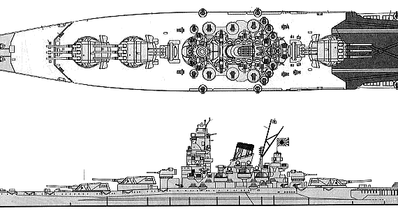 Боевой корабль IJN Musashi (Battleship) (1944) - чертежи, габариты, рисунки