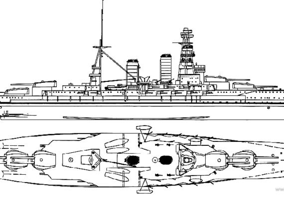 Боевой корабль IJN Mutsu (1921) - чертежи, габариты, рисунки