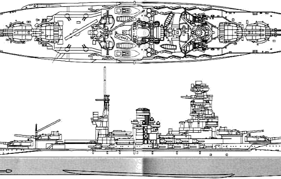 Боевой корабль IJN Mutsu (Battleship) (1942) - чертежи, габариты, рисунки