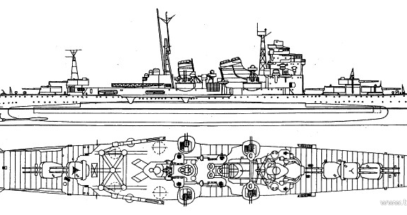 Боевой корабль IJN Nachi (Heavy Cruiser) (1924) - чертежи, габариты, рисунки
